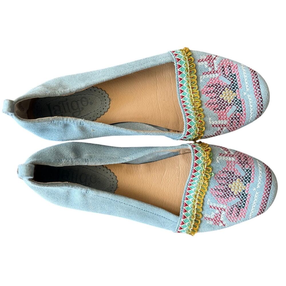Latigo Blue Suede Embroidered Cross Stitch Loafers Western Boho Aztec